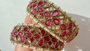 Openable Ruby Kundan Polki bridal Bangles kada pair/antique Finished Kundan Polki wide Kada/Indian Jewelry/Ruby Kundan Kangan