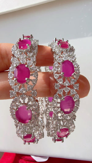 Ruby silver diamond Bangles/Ruby CZ Adkada bangles//indian bangles/Indian Jewelry /bridal jewelry/American Diamond kada Bangles