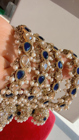 Set of 4 Blue Polki Kundan antique finish Jhumka Bangles/ Wedding bangles /Indian jewelry/ Kundan bangles/ Bridal bangles/Indian bangles