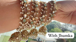 Mint pink Kundan Bangles/Polki Kundan Pearl Bangles Set(4 Pc) /Indian Jewelry/ mint pink Kundan Bangles/Mint pink bangles/Indian Bangles