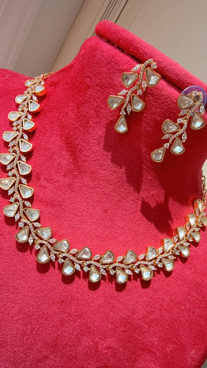 Moissanite diamond necklace set/Polki Kundan diamond choker Necklace / Indian Bridal Jewelry/Indian Wedding jewelry