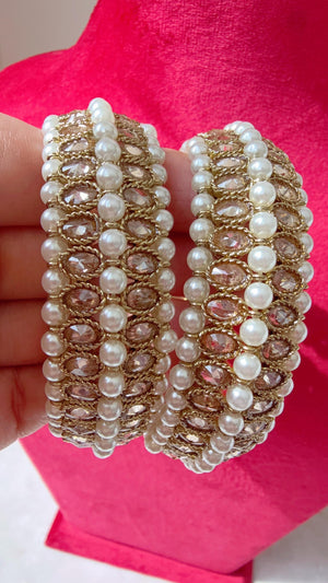 Gold Kundan Polki Bangles pair/Polki Kundan antique finish Pearl Bangles /Indian Jewelry// Kundan Bangles/gold kundan bangles/Indian Wedding