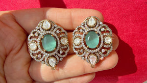 Moissanite precious Stone Mint stud Earrings/Moissanite diamond Kundan Studs /Indian Jewelry /Statement Stud Earring/