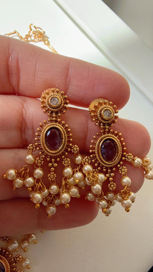 Gold Plated purple Choker Necklace Set/South Indian jewelry/Indian Wedding jewelry/Gold Finish purple stone necklace/Purple Choker Necklace