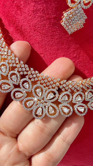 2 Tone diamond necklace /Indian jewelry/ CZ Choker/Bridal choker/ Indian Necklace/2 tone gold diamond choker/Bridal choker
