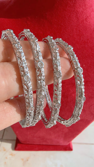 Silver diamond Bangles /Flower Design real silver bangle design/Indian Bangles/ Indian jewelry/Cut Work Filigree Bangles/Gift For her