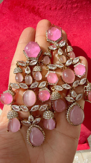 Sabyasachi-Inspired Doublet Baby pink kundan Earrings/Elegant Statement Jewelry/ Doublet Baby pink Earrings/Bridal Diamond earrings