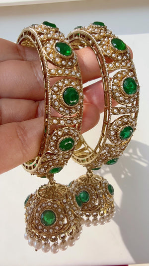 Green Antique polki kundan jhumka kada pair /Green kundan kada Bangle set/ Wedding Bangles/Green kada bangles/Indian jewelry