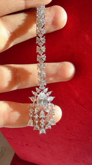 American Diamond 2 Tone Maang tikka/ Indian Wedding Jewelry/ Pakistani Jewelry/ Matha patti/ Indian forehead jewelry/Indian Jewelry