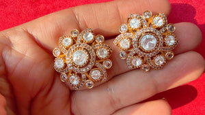 Moissanite diamond Kundan Studs /Indian Jewelry /Statement Stud Earring/Kundan Stud Earrings/Cz Studs/Flower Diamond Studs