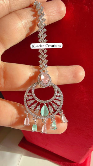 American Diamond silver Maang tikka/ Indian Wedding Jewelry/ Pakistani Jewelry/ Matha patti/ Indian forehead jewelry/Indian Jewelry