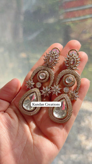 Sabyasachi-Inspired Moissanite kundan Earrings/Elegant Statement Jewelry/Gold Finish Moissanite Polki Earrings/Bridal Diamond earrings