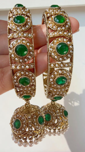Green Antique polki kundan jhumka kada pair /Green kundan kada Bangle set/ Wedding Bangles/Green kada bangles/Indian jewelry