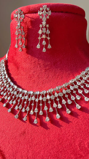Rain Diamond Necklace Rhodium plating /Indian jewelry/ CZ Choker/Bridal choker/Diamond choker/ Indian Necklace/Silver diamond choker
