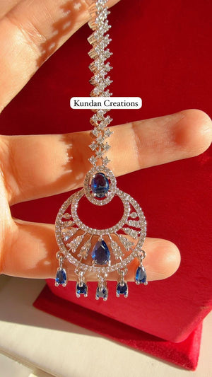 American Diamond silver Maang tikka/ Indian Wedding Jewelry/ Pakistani Jewelry/ Matha patti/ Indian forehead jewelry/Indian Jewelry