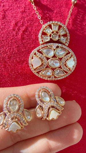Moissanite chain pendant necklace Set/diamond pendant set / Indian wedding Jewelry/Moissanite Kundan Jewelry