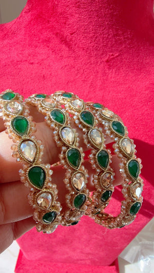 Green Kundan Bangles/Polki Kundan Pearl Bangles Set(4 Pc) /Indian Jewelry/ mint pink Kundan Bangles/Green bangles/Indian Bangles