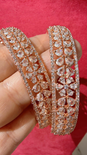 Rose gold American diamond bangle pair / Cz stone rose gold kada/Rose gold bracelet/indian bangles/Indian Jewelry /bridal jewelry