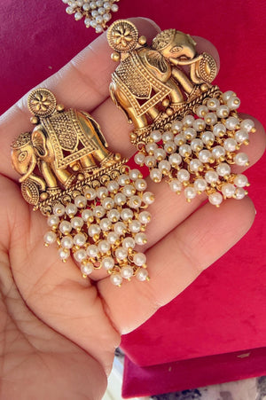 Rajwadi finish Traditional Elephant Pearl Earrings/pearls Jhumkas /Indian wedding/Kundan Jhumka/ gold jhumka
