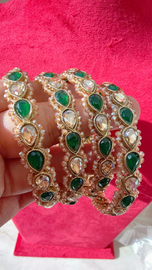 Green Kundan Bangles/Polki Kundan Pearl Bangles Set(4 Pc) /Indian Jewelry/ mint pink Kundan Bangles/Green bangles/Indian Bangles