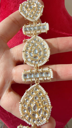 Kundan Pearl Sheesh Phool/matte gold Kundan Head Band/Matha phool/Indian Bridal Jewelry/Bridal Matha Patti/Kundan hair accessory