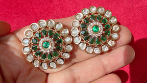 Moissanite Kundan Emerald green Studs /Indian Jewelry /Statement Stud Earring/Kundan Stud Earrings/Cz Studs/Diamond Studs