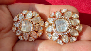 Gold Moissanite diamond next to real Kundan Studs /Indian Jewelry /Statement Stud Earring/Kundan Stud Earrings/Cz Studs/Diamond gold tops