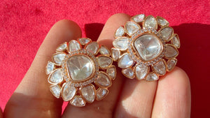 Gold Moissanite diamond next to real Kundan Studs /Indian Jewelry /Statement Stud Earring/Kundan Stud Earrings/Cz Studs/Diamond gold tops