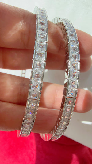 Rhodium Silver American diamond bangles/ Marquise cut Simulated Diamond Bangle diamond bracelet/Indian bangles /bridal jewelry