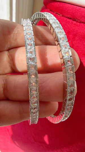 Rhodium Silver American diamond bangles/ Marquise cut Simulated Diamond Bangle diamond bracelet/Indian bangles /bridal jewelry