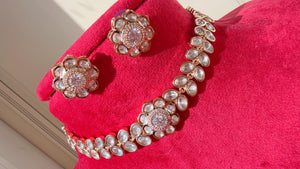Moissanite green Gold choker necklace stud set/Kundan diamond choker Necklace / Indian Bridal Jewelry/Indian Wedding jewelry