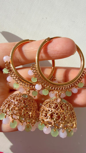 Kundan Polki hoops Mint pink Earrings Punjabi Bali Hoops /Indian Earrings/Indian Wedding Sangeet Jewelry /Kundan Jhumka /Bridesmaid Jewelry