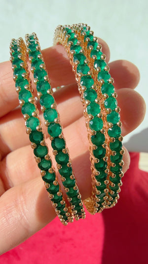 Set of 4 Emerald Green CZ 1 gram gold Bangles /CZ Bangles/ indian Bangles/Indian Jewelry / Indian BangleGreen diamond Bracelets