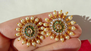 Kundan Stud Diamond Earrings /Indian Studs/Indian Jewelry/Ruby Green Studs/Statement Stud Earring/Kundan Stud Earrings