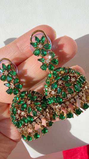 Antique Emerald gold Luminous diamond jhumka Earrings next to real/ Indian Jewelry Indian Earrings/American Diamond jhumka/CZ Earrings/