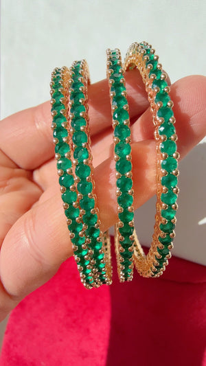 Set of 4 Emerald Green CZ 1 gram gold Bangles /CZ Bangles/ indian Bangles/Indian Jewelry / Indian BangleGreen diamond Bracelets