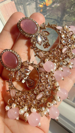 Antique Baby Pink kundan Polki Kundan necklace Set Chandbali and Tikka /bridal necklace/Indian wedding jewelry/Bridal necklace set/