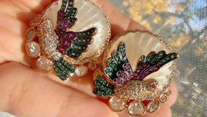 Gold Moissanite diamond Studs next to real /Indian Jewelry /Mother of pearl Statement earrings tops
