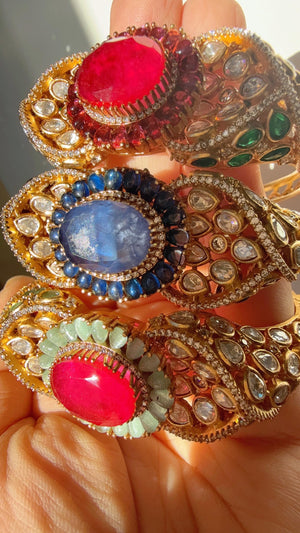 Doublet stone kundan openable Bracelet Kada/Openable Moissanite kundan bridal Polki kada Bangles / Mint Moissanite kada /Indian Jewelry /