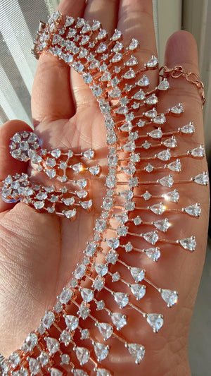 Rain Diamond Necklace Rose gold /Indian jewelry/ CZ Choker/Bridal choker/Diamond choker/ Indian Necklace/Rose diamond choker