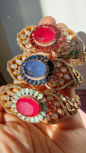Doublet stone kundan openable Bracelet Kada/Openable Moissanite kundan bridal Polki kada Bangles / Mint Moissanite kada /Indian Jewelry /