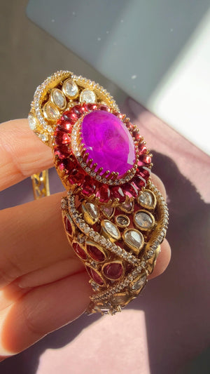 Doublet stone kundan openable Bracelet Kada/Openable Moissanite kundan bridal Polki kada Bangles / Mint Moissanite kada /Indian Jewelry /