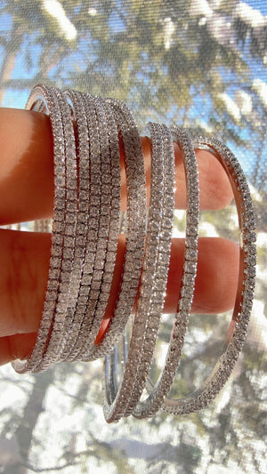 cubic zirconia bangles set of 12/ Indian CZ Bangles/ Silver diamond Bangle Set/Set of 12 Silver American Diamond CZ Bangles/Bridal Bangles