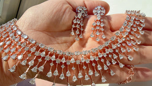 Rain Diamond Necklace Rose gold /Indian jewelry/ CZ Choker/Bridal choker/Diamond choker/ Indian Necklace/Rose diamond choker