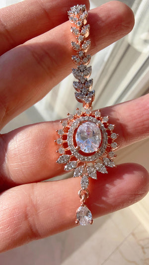 American Diamond Rose gold Maang tikka/ Indian Wedding Jewelry/ / Matha patti/ Indian forehead jewelry/Indian rose gold Jewelry
