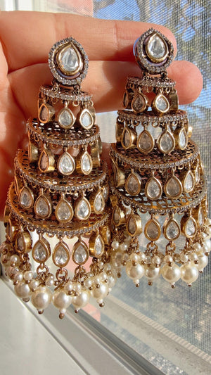 Sabyasachi-Inspired Gold Luxurious Moissanite Chandelier Earrings/Statement Jewelry Moissanite jhumka Earrings/Bridal Diamond earrings