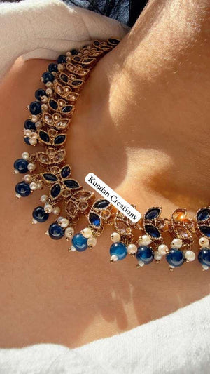 Neha Antique Polki Kundan peach necklace/Wedding necklace/Bridal necklace/Indian necklace/Indian jewelry/Blue necklace