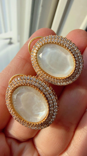 Aditi precious doublet Stone Mother of Pearl studs Earrings/Moissanite diamond Kundan Studs /Indian Jewelry /Statement Stud Earring/