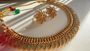 Antique Mint Kemp Necklace with studs /Indian wedding jewelry/South Indian Jewelry/Wedding necklace/Temple Jewelry