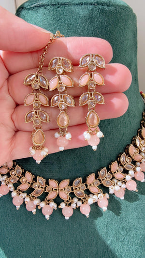 Neha Antique Polki Kundan peach necklace/Wedding necklace/Bridal necklace/Indian necklace/Indian jewelry/Blue necklace
